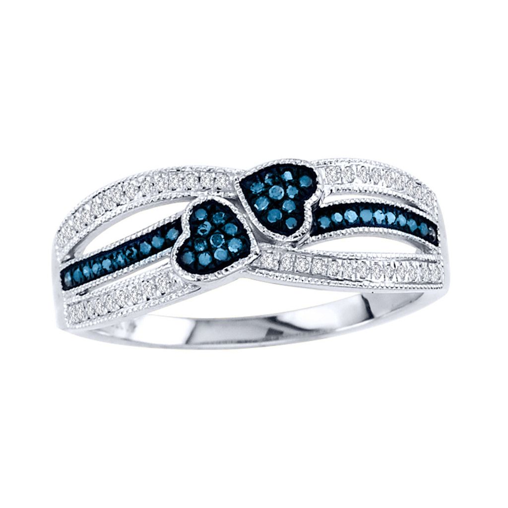 photo De-Couer-10k-Gold-1-5ct-TDW-Blue-and-White-Diamond-Heart-Ring-H ...