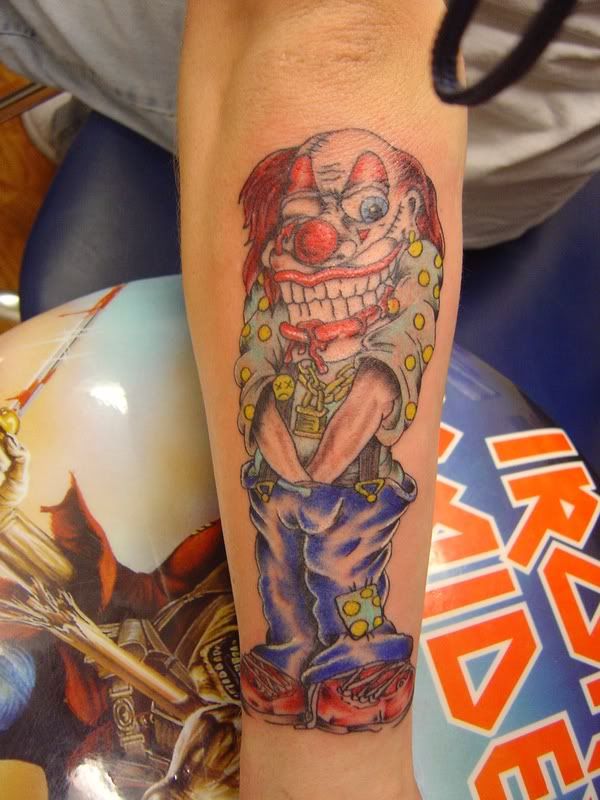 Clown Tattoo on Arm,bike tattoo