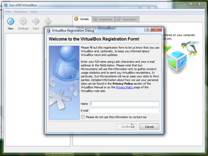 VirtualBox Registration
