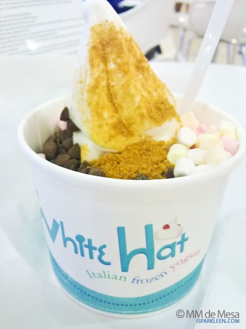 The White Hat Frozen Yogurt The White Hat Frozen Yogurt with crushed grahams, choco drops and my ultimate favorite, marshmallows