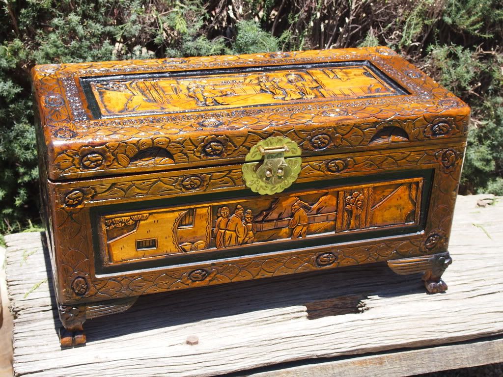 Hand Carved Chinese Camphor Wood Glory Chest / Toy / Blanket Box
