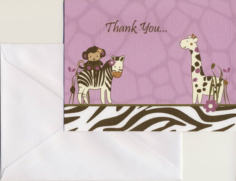 24 Printed Cocalo Jacana Baby Shower Folded Thank You Cards Girl 
