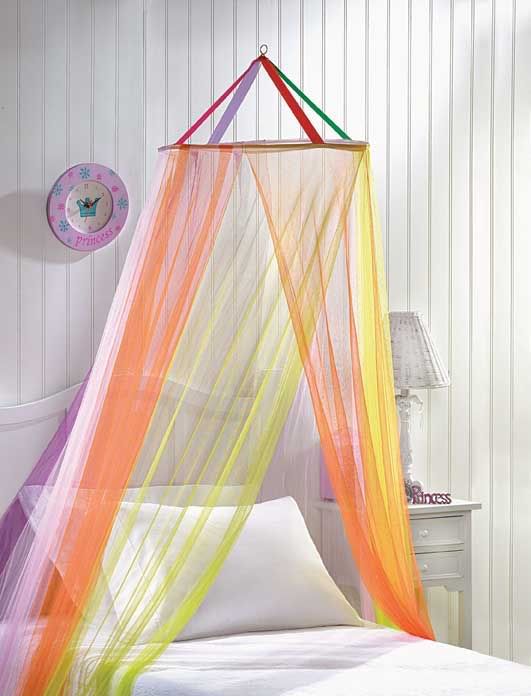 Details about Girls Room Hippie Peace Rainbow Bed Canopy Mesh Netting