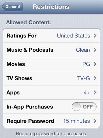 iPod Touch Allowed Content Settings