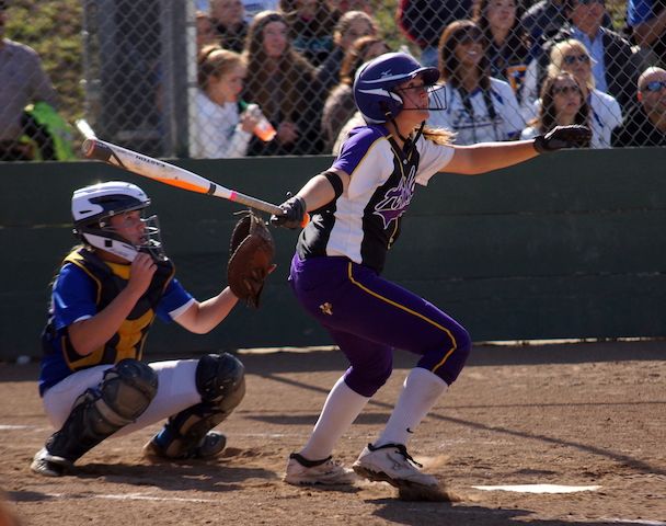 Williams watches the flight of one of her hits in an April showdown with Foothill.