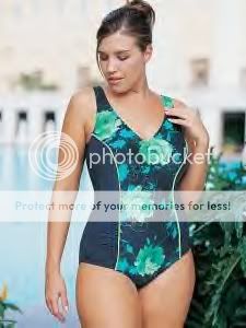 12 14 ULLA POPKEN FLORAL PRINT TOUCH OF SILVER SWIMSUIT  