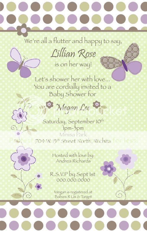 24 Printed Carters Garden Party Butterfly Baby Shower Invitation 