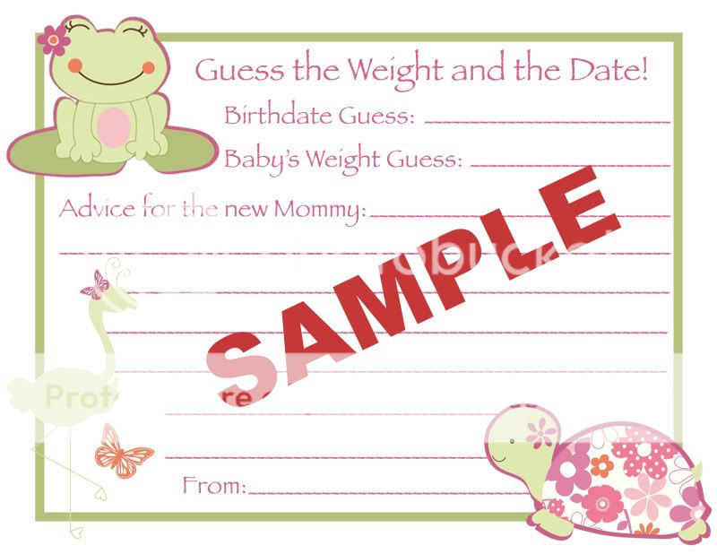   Once Upon a Pond Baby Shower Guess Weight & Date Advice Cards  