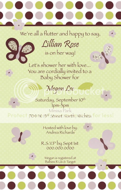 24 Printed CoCaLo Sugar Plum Butterfly Girl Baby Shower Invitation 