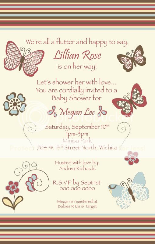 CoCaLo Sundae Red Butterfly Flower Pretty Girl Baby Shower Invitation 