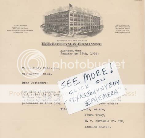 1924 JACKSON MISSISSIPPI HT COTTAM NEW ORLEANS RICE POL  