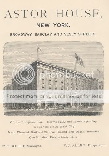 1887 Astor House New York Ad ft Keith FJ Allen Hotel Original 