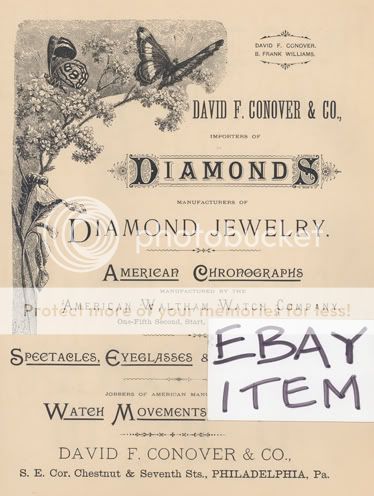 1887 DAVID CONOVER DIAMONDS JEWELRY PHILADELPHIA PA  