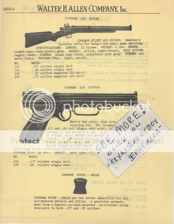 1949 CROSMAN ARMS SILENT AIR RIFLE PISTOL GUN TOY  