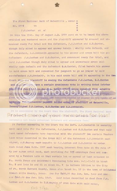 1908 Law Suit National Bank Gatesville Texas JM Lanham