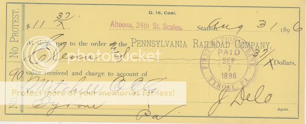 1896 BANK PENNSYLVANIA RAILROAD MINING J DELO ALTOONA  