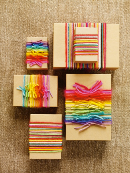 Creative holiday gift wrap ideas: Yarn wrapping from Joelle Hoverson's Last Minute Knitted Gifts