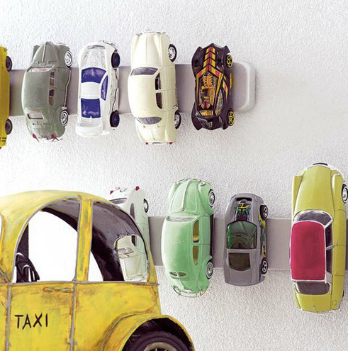 DIY toy storage: magnetic toy car storage trick