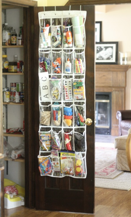 DIY toy storage: Shoe organizers for craft supplies