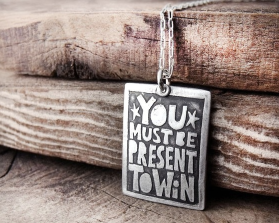 You must be present to win necklace on Cool Mom Picks