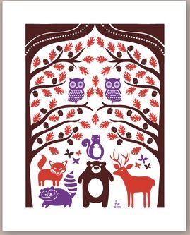 Forest animal letterpress poster print from Mimosa