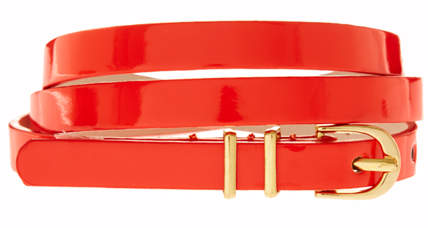 Patent red-orange skinny belt