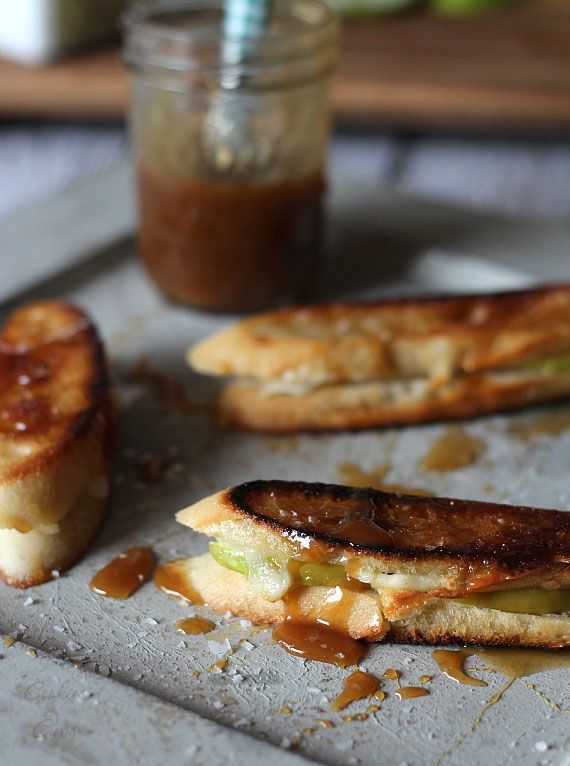 Apple and Brie Grilled Cheese with a Caramel Drizzle