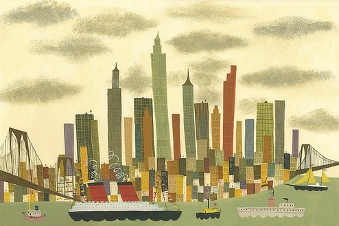 Matte Stephens original artwork: city skylines
