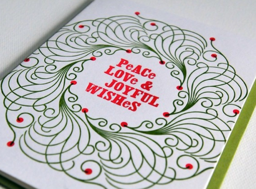 Peace, Love, and Joyful Wishes LetterPress card
