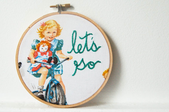 Lets Go retro embroidered art