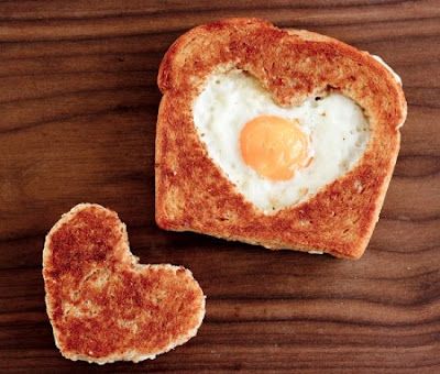 Valentine's Day breakfast: heart-shaped eggs in a basket