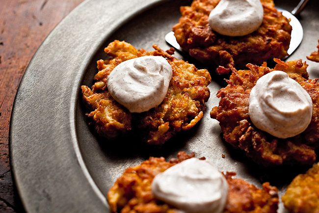 Apple Potato Latkes with Cinnamon Sour Cream | Melissa Clark