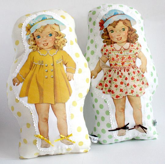 Vintage paper doll throw pillows from Baby Gardner