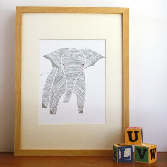 Framed elephant art print from Gingiber