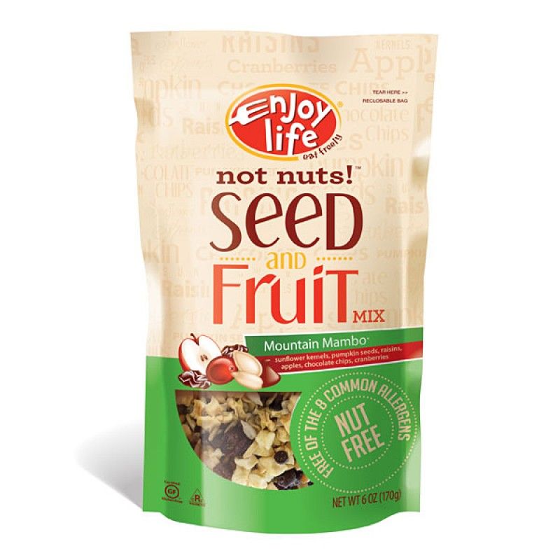 Gluten-free and nut-free snacks: Enjoy Life Seed and Fruit trail mix