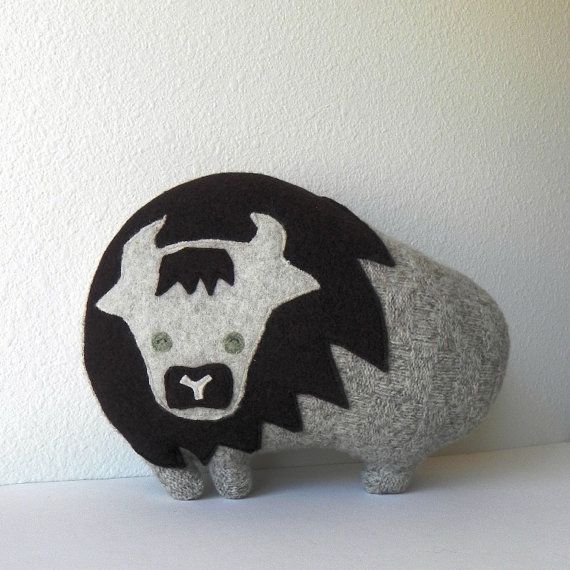 Handmade plush bison pillow | Three Bad Seeds