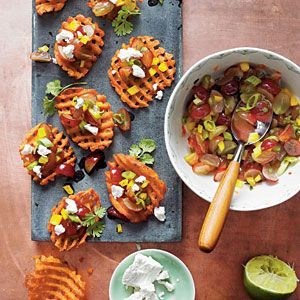 New Year's Eve appetizer: Sweet potato crostini with goat cheese and grape salsa