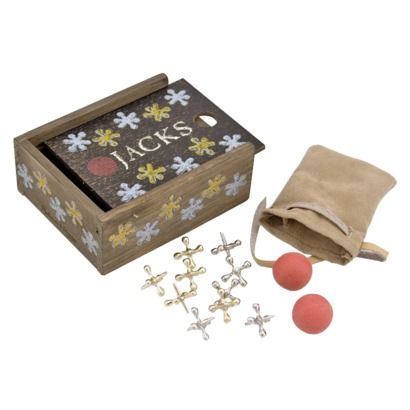 gifts under $10: jacks set in wooden box