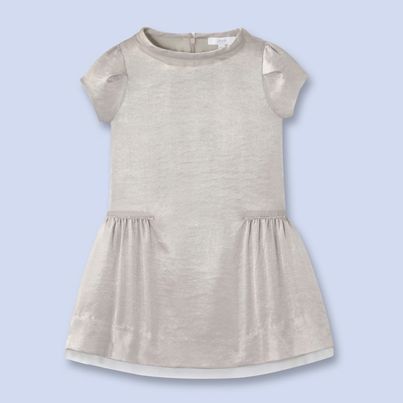 holiday clothes for girls: gold sateen dress with swarovski detailing