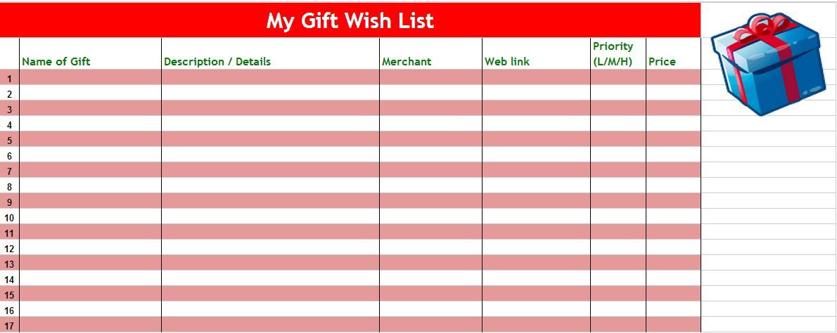 Google Docs holiday shopping spreadsheet template