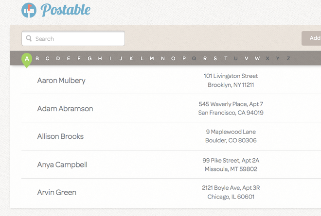 Manage your contacts on the web with Postable