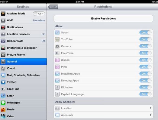 iPad enable restrictions feature at Cool Mom Tech 