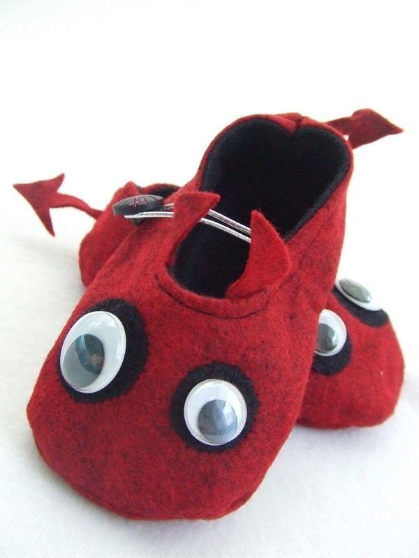 Red devil baby booties from Baby Grin on Etsy