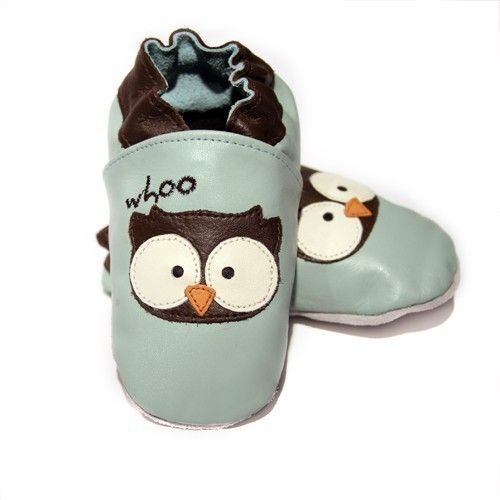 Soft leather baby shoes with owls by Bugaloo