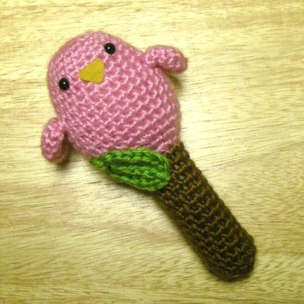 Crocheted bird baby rattle