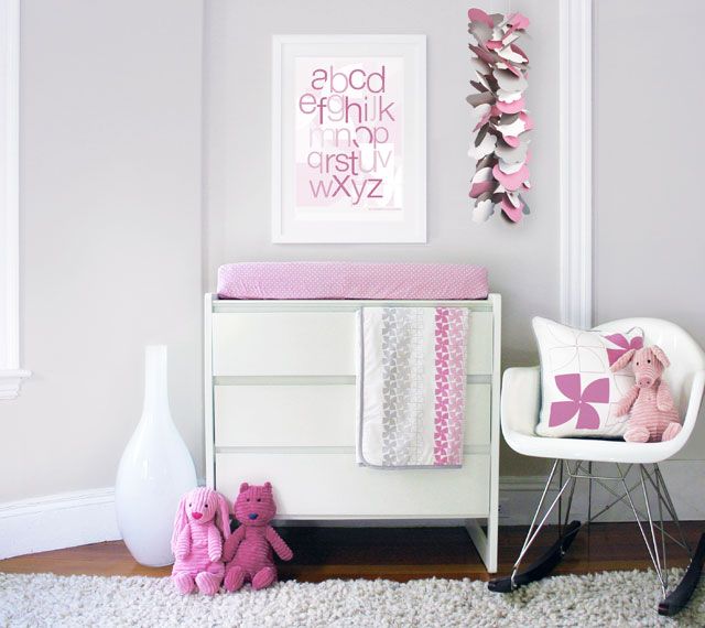 Pink nursery decor and crib bedding at Olli and Lime