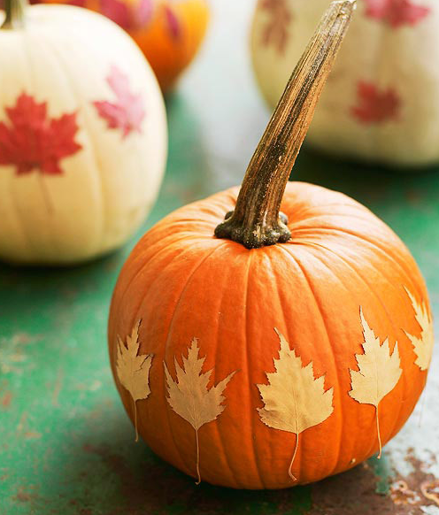 No-carve Halloween pumpkin ideas: Decoupage Leaf Pumpkin
