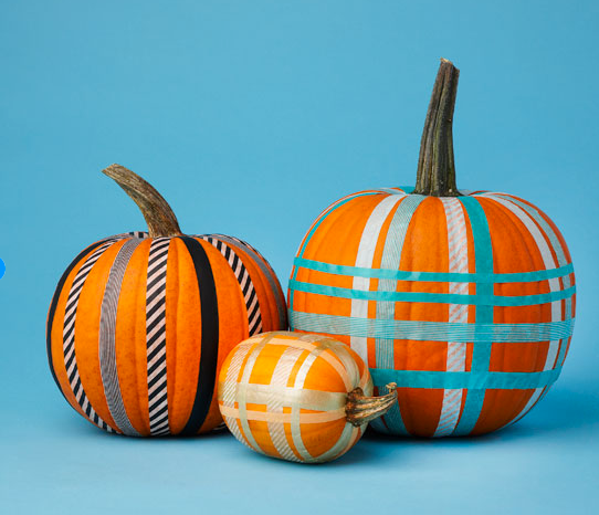 No-carve Halloween pumpkin ideas: Washi Tape Pumpkins