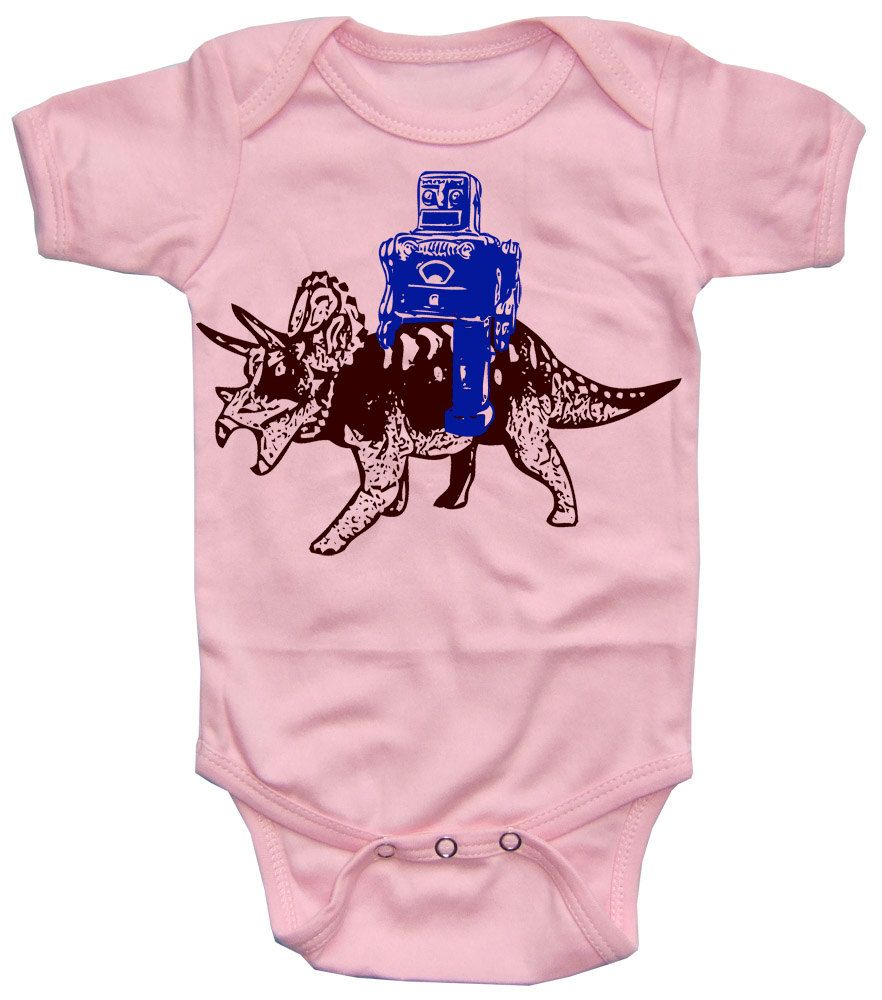 Robot riding a Triceratops onesie
