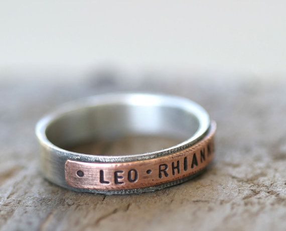 Copper and silver personalized ring